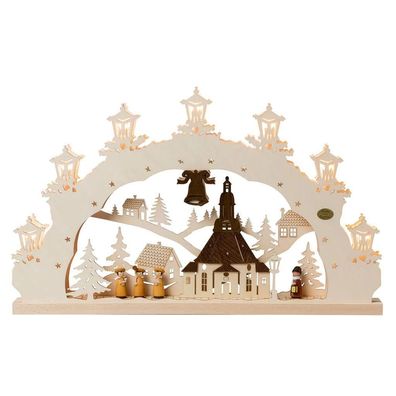 3D-Lichterbogen "Seiffener Kirche",7-flammig elektrisch beleuchtet 52x31,5x6cm