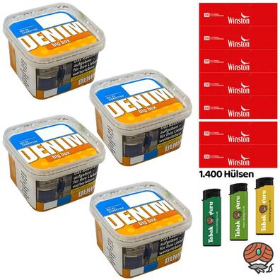 Denim Volumentabak Big Box 4x 160g, Winston Hülsen, Feuerzeuge