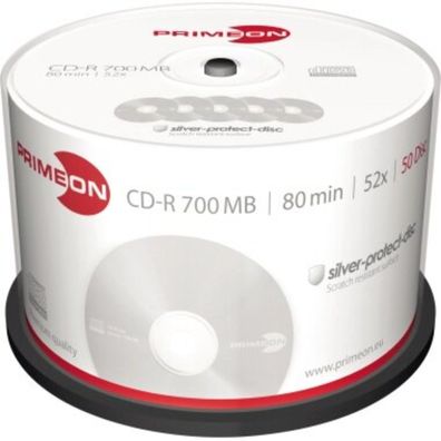 Primeon CD-R Rohlinge 700 MB 52x Speed mit kratzfester Silver Protect Oberfläche