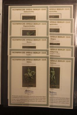 Olympische Spiele Berlin 1916; kompl. Serie von 10 Essays der Sporthilfe