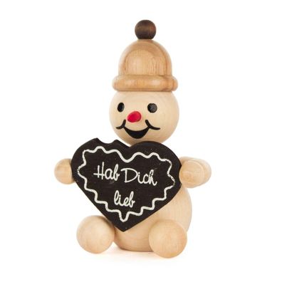 Schneemann »Junior« mit Lebkuchenherz BxHxT = 5x7x3,5cm NEU Erzgebirge Miniatur