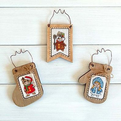Sticken nach Muster: Weihnachtsschmuck: Winterfreunde - mit Rahmen