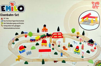 Riesiges Holzeisenbahn-Set Emilo 95 Teile!!!