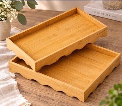 Navaris Bambus Tablett Set 2tlg Serviertablett Dekotablett Küche Holz Deko
