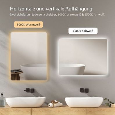 EMKE LED Badspiegel 60x40cm Beschlagfrei Warmweiß Kaltweiß Wandspiegel Knopfschalter