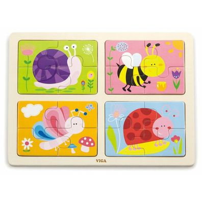 VIGA Holzpuzzle Tiere der Wiese 4x4 Teile