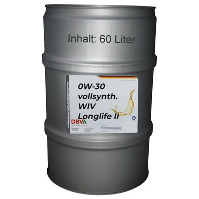 DBV 0W/30 vollsynthetisch für VW WIV Longlife II 60-Liter-Fass