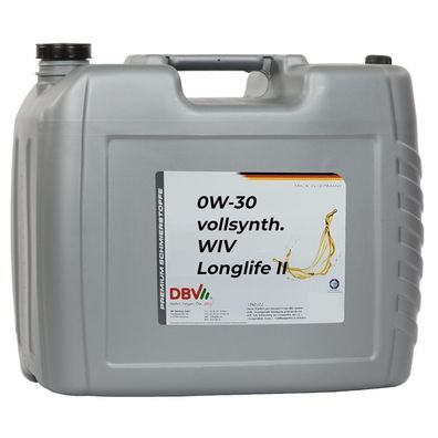 DBV 0W/30 vollsynthetisch für VW WIV Longlife II 20-Liter-Kanister