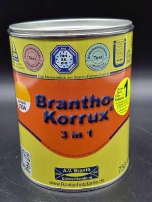 750ml Brantho Korrux 3in1 Goldgelb RAL 1004 Rostschutz Metallschutzfarbe