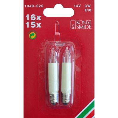 Ersatzbirnen Schaftkerze 2er Blister 14V 3W E10 Sockel 1049-020