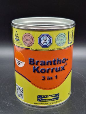 750ml Brantho Korrux 3in1 Tieforange RAL 2011 Rostschutz & Metallschutzfarbe Farbe