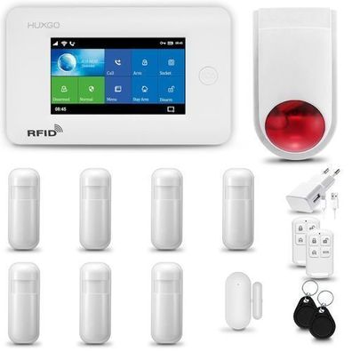 Alarm System mit Funk Alarmsirene HXA006 4G, 7x Bewegungssensor, Smart Home Security