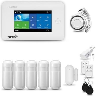 Alarmanlage Haus HXA006 4G mit verkabelte Sirene, 5x Bewegungsmelder, Tuya Smart
