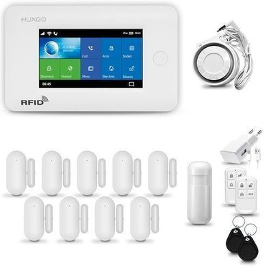 Funk Alarmanlage Set WiFi + GSM 4G LTE mit Sirene, 9x Tür- Fenstersensor HXA006