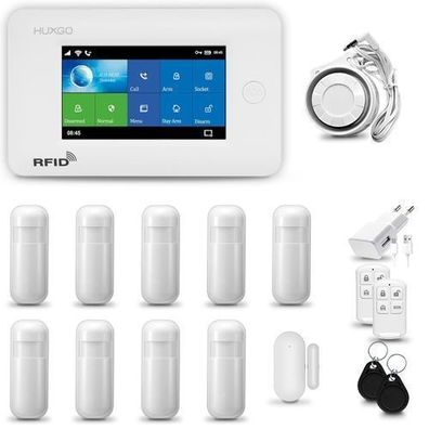 Alarmanlage Haus HXA006 4G mit verkabelte Sirene, 9x Bewegungsmelder, Tuya Smart
