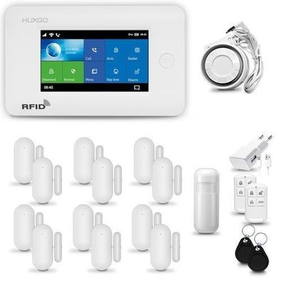 Funk Alarmanlage Set WiFi + GSM 4G LTE mit Sirene, 12x Tür- Fenstersensor HXA006