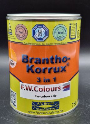 750ml Brantho Korrux 3in1 Narzissengelb RAL 1007 Rostschutz & Metallschutzfarbe Farbe
