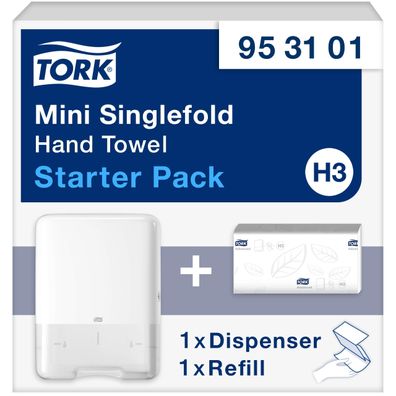 Tork Mini Handtuchspender H3 Set weiß mit 250 Blatt Zickzack Handtéchern
