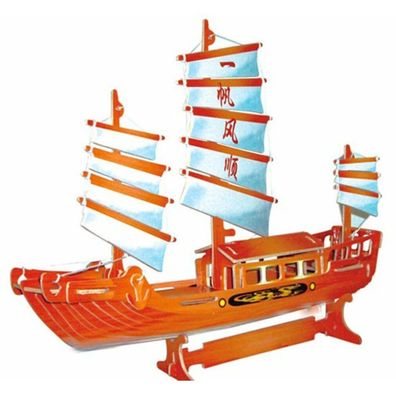 WOODEN TOY , WCK 3D Puzzle Chinesisches Segelschiff in Farbe