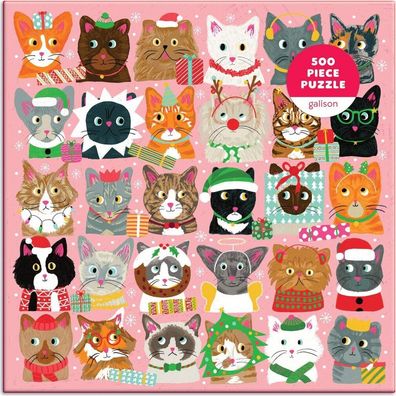 Galison Quadratisches Puzzle Katzen in Weihnachten 500 Teile