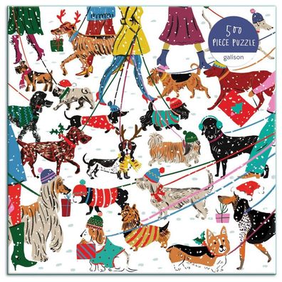 Galison Quadratisches Puzzle Hunde im Winter 500 Teile