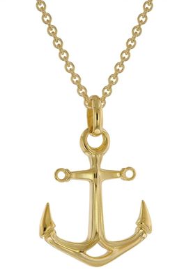 trendor Schmuck Anker-Anhänger Gold 333 mit vergoldeter Silber-Kette für Herren 4116