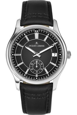 Jacques Lemans Herrenuhr Derby mit Lederband Schwarz 1-2197A