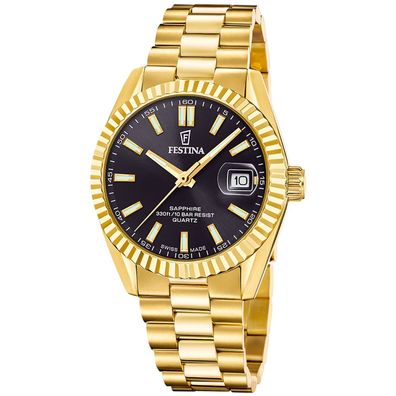 Festina Herrenuhr Quarz Goldfarben/Schwarz mit Saphirglas F20086/B