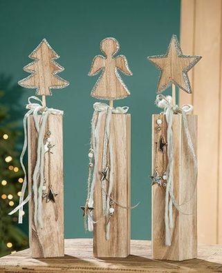 Gilde Holz Weihnachtssäule "Glitter" naturfarb./silber, ngel, tern, aum