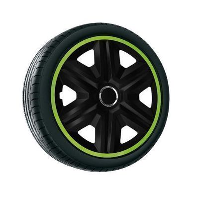 Radkappen Radblenden 4er Set Schwarz mit Grün Radzierblenden Fast Lux NRM