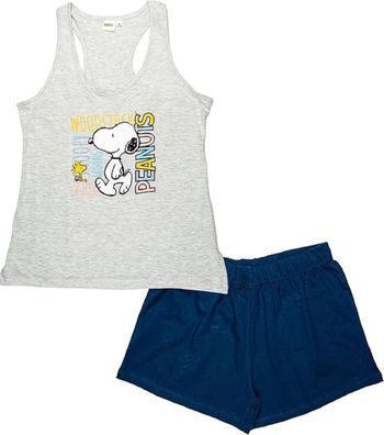 Snoopy Damen Schlafanzug aus Baumwolle – Ärmelloses Pyjama Set mit Tankt