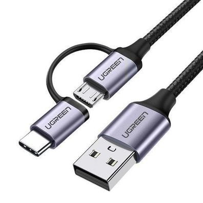 Ugreen 2-in-1 USB-Kabel 1m, 2,4A, Micro USB & USB Typ C, Schwarz (Modell: 30875)