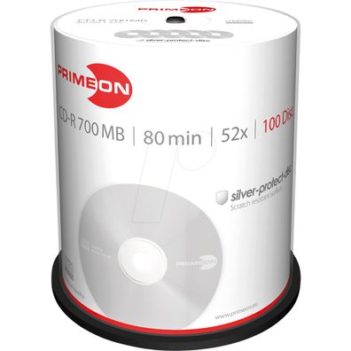 Primeon CD-R Rohlinge 700 MB 52x Speed Silver Protect beschriftbar 100 Stück