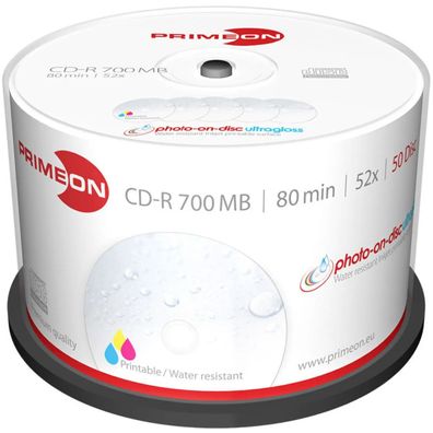 Primeon CD-R Rohlinge 700 MB 80 Min 52x Ultragloss bedruckbar 50 Stück