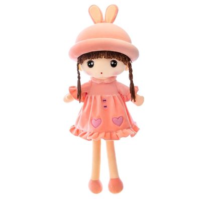 Stoffpuppe, weiches Plüsch, rosa Kleid mit Rüschen, 45 cm
