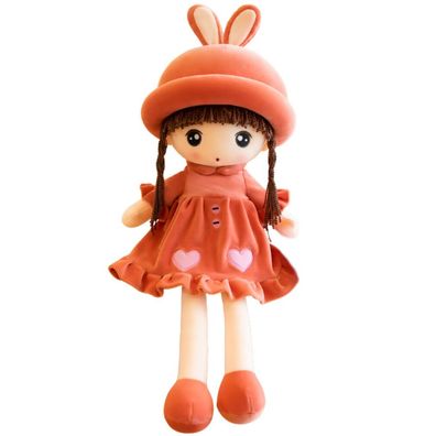 Stoffpuppe, weiches Plüsch, rotes Kleid mit Rüschen, 45 cm