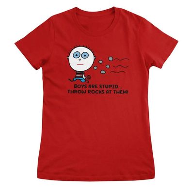 Todd Goldman Art Damen T-Shirt Boys Are Stupid-Throw Rocks AT Them!-ToddArt Girly