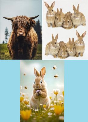 1 Geschirrtuch Tiere, Hasen o. Galloway Rind, Geschirrtücher Mitbringsel Geschenkidee