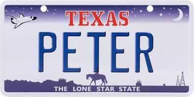 USA Kennzeichen mit Namen, Blechschild, PETER , TEXAS , (83)
