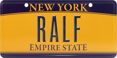 USA Kennzeichen mit Namen, Blechschild, RALF , NEW YORK , (85)