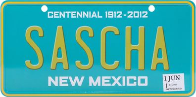 USA Kennzeichen mit Namen, Blechschild, SASCHA , NEW MEXICO , (88)