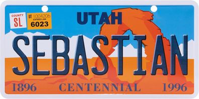 USA Kennzeichen mit Namen, Blechschild, Sebastian , UTAH , (89)