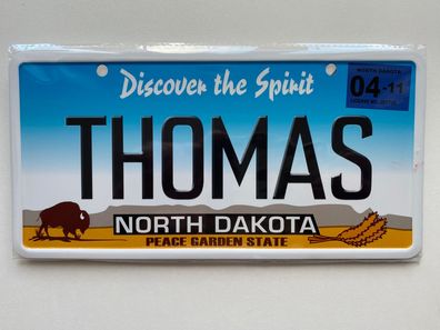 USA Kennzeichen mit Namen, Blechschild, THOMAS , NORTH DAKOTA , (94)