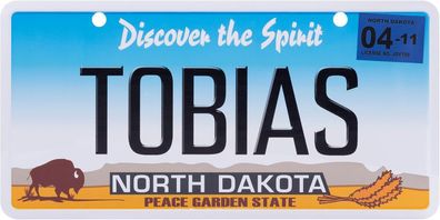 USA Kennzeichen mit Namen, Blechschild, TOBIAS , NORTH DAKOTA , (97)