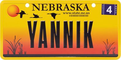 USA Kennzeichen mit Namen, Blechschild, YANNIK Nebraska , (100)
