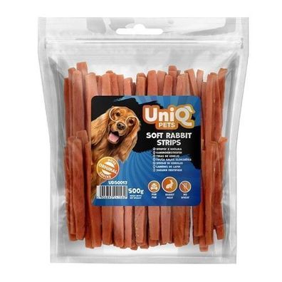 500g UNIQ PETS Kaninchen Strips Natürlicher, weicher Hundesnack Leckerlies Kausnacks