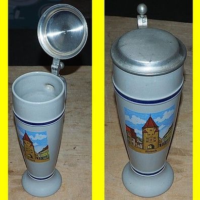 Aichach - Keramik Bierkrug mit Zinndeckel - 0,5 l - Gerz Germany