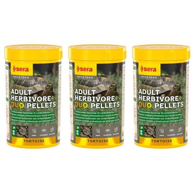 3x Sera Tortoise Adult Herbivore Duo Pellets - Landschildkröten Reptil 250ml 80g