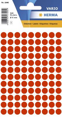 Herma 1846 Vielzwecketiketten rot Ø 8 mm rund Papier matt 540 St