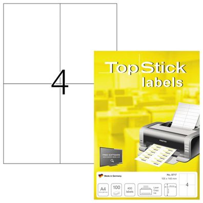 TOP STICK 8717 Universal-Etiketten 105 x 148 mm weiß 100 Blatt 400 Stück